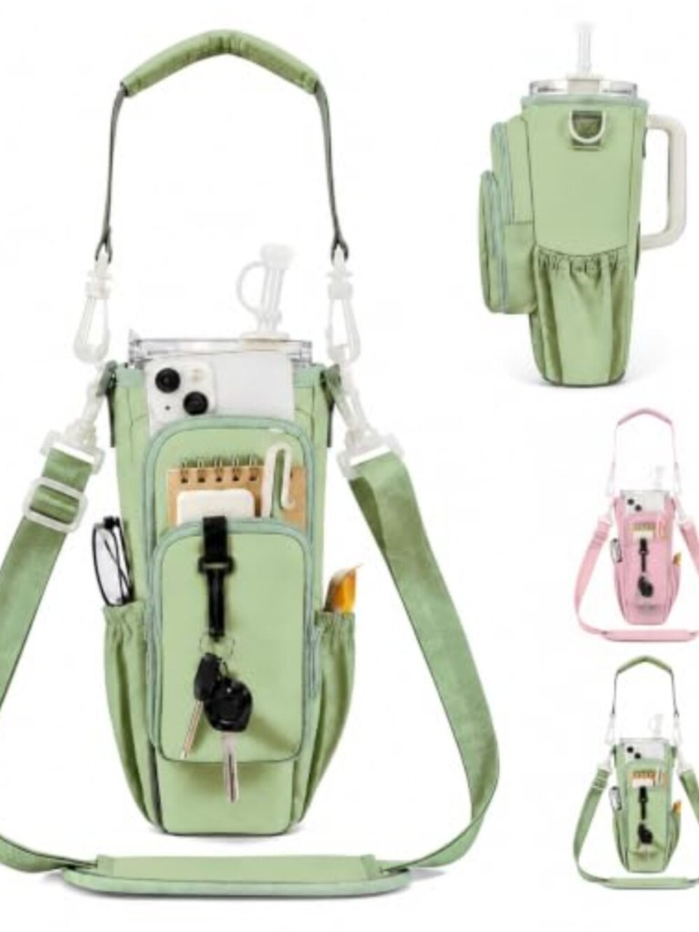 Insulated Crossbody Water Bottle Carrier Bag Adjustable Strap